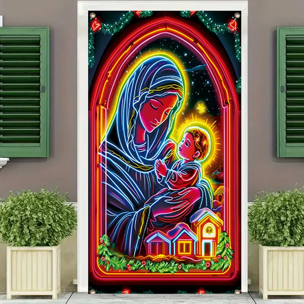 Neon Effect Christmas Tapestry Wall Hanging Banner 90x180cm