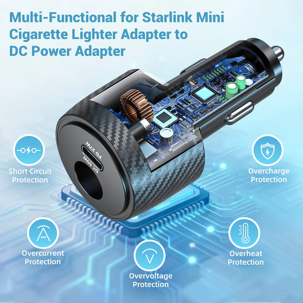 2-in-1 Car Charger for Starlink Mini – 30V DC & USB-C PD Fast