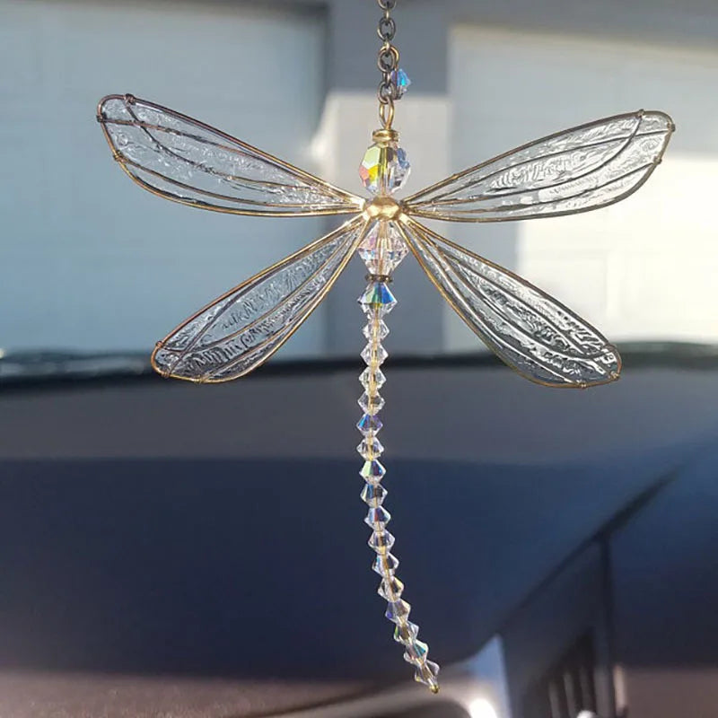 Dragonfly Suncatcher Pendant – Metal Wings & Crystal Window Decor