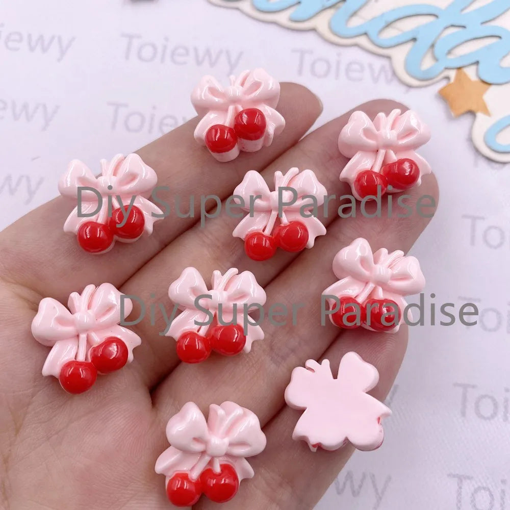 24pcs Kawaii Bow Cherry Resin Flatback Cabochons – DIY Crafts