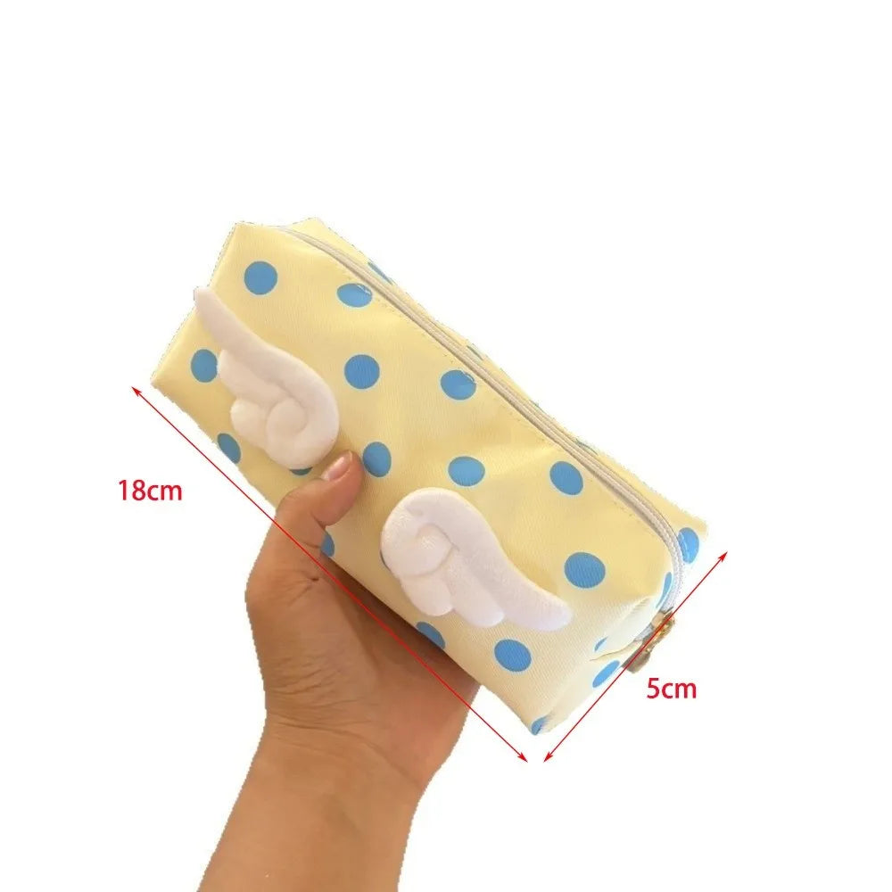 3D Angel Wings Kawaii Pencil Pouch – Polka Dot Pen Bag
