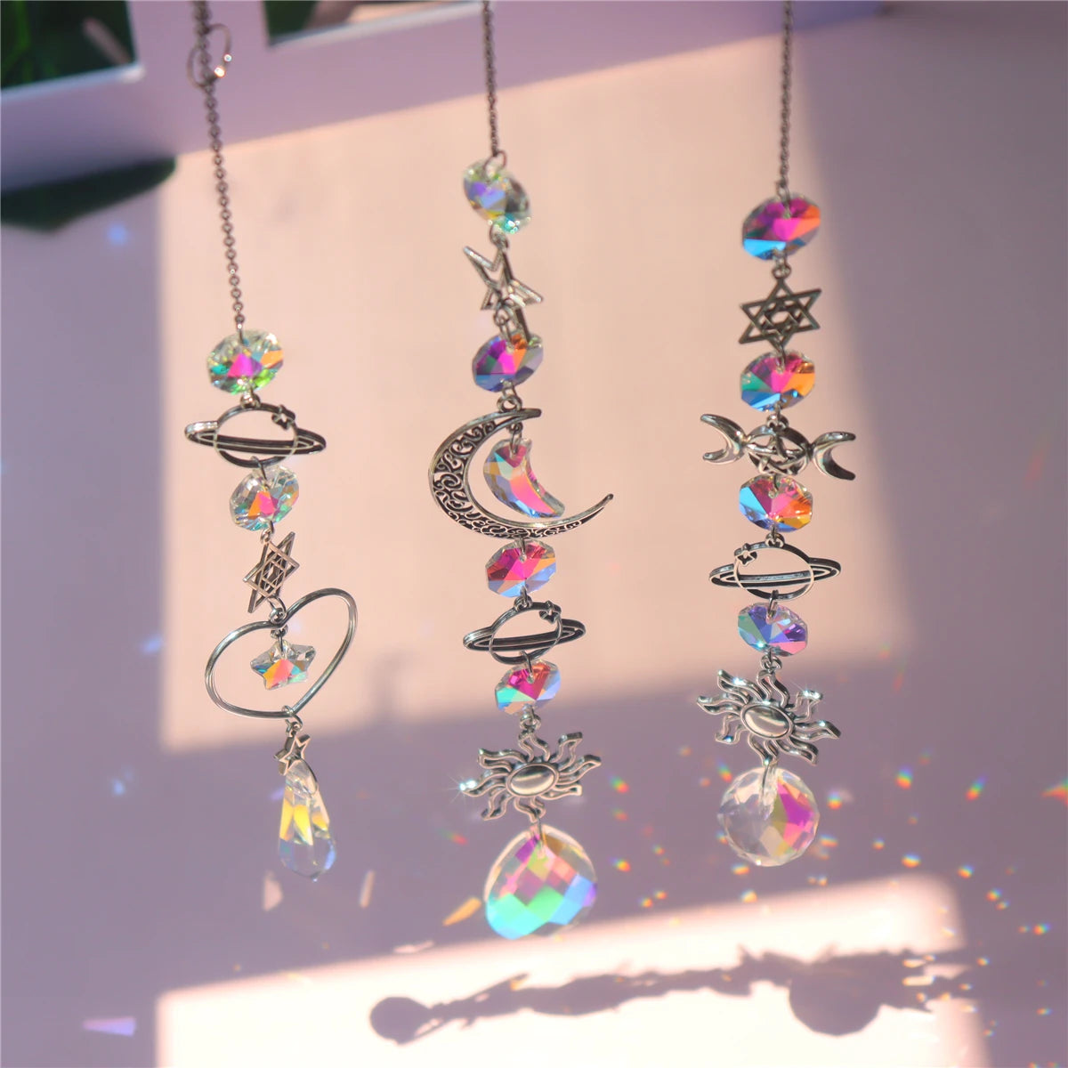 Moon & Sun Crystal Suncatcher | K9 Rainbow Prism Window Pendant