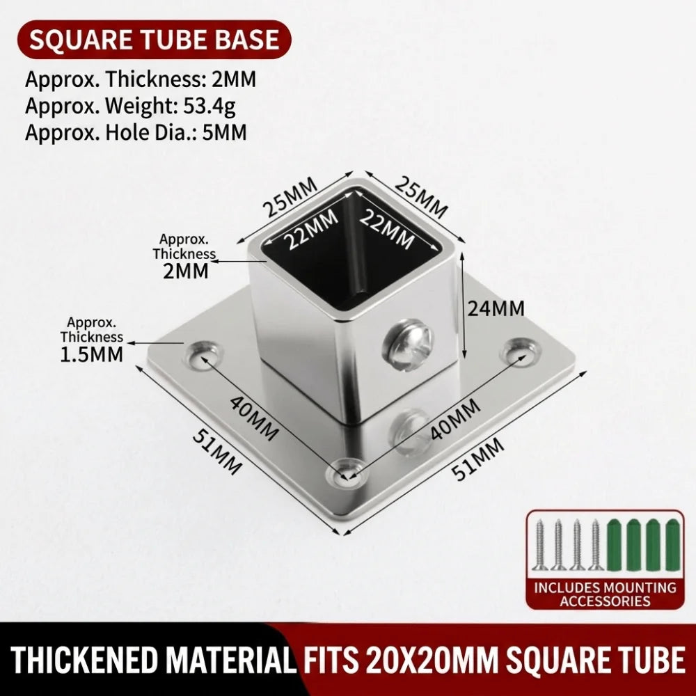 Stainless Steel Square Tube Connector – Rustproof Flange Base