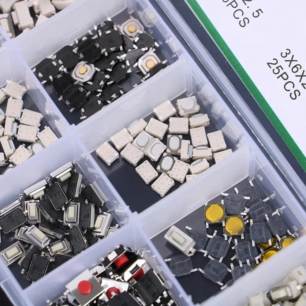 250-Piece Tactile Push Button Microswitch Set – 10 Types