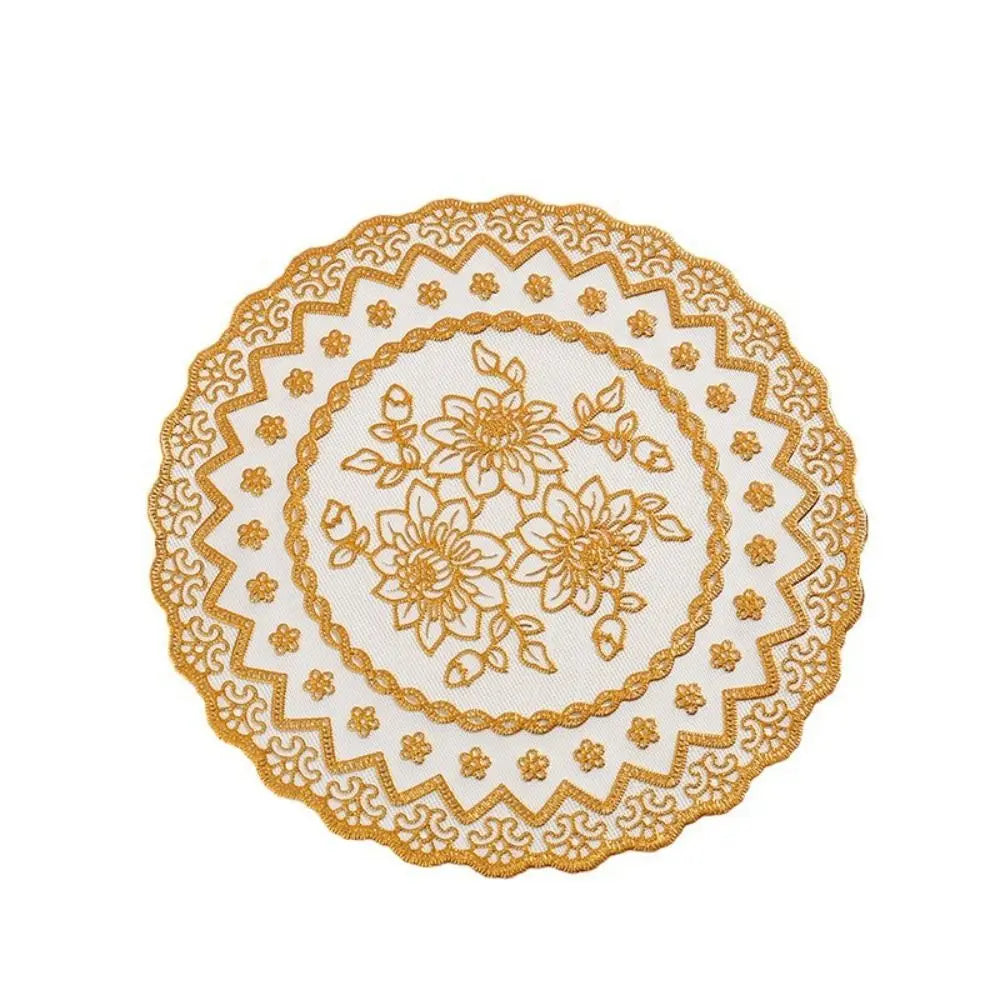 Gold Round Lace PVC Coaster Mat – Wedding & Party Table Décor
