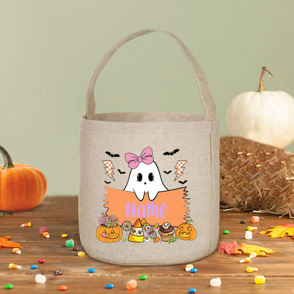 Personalized Halloween Trick or Treat Linen Bag & Bucket