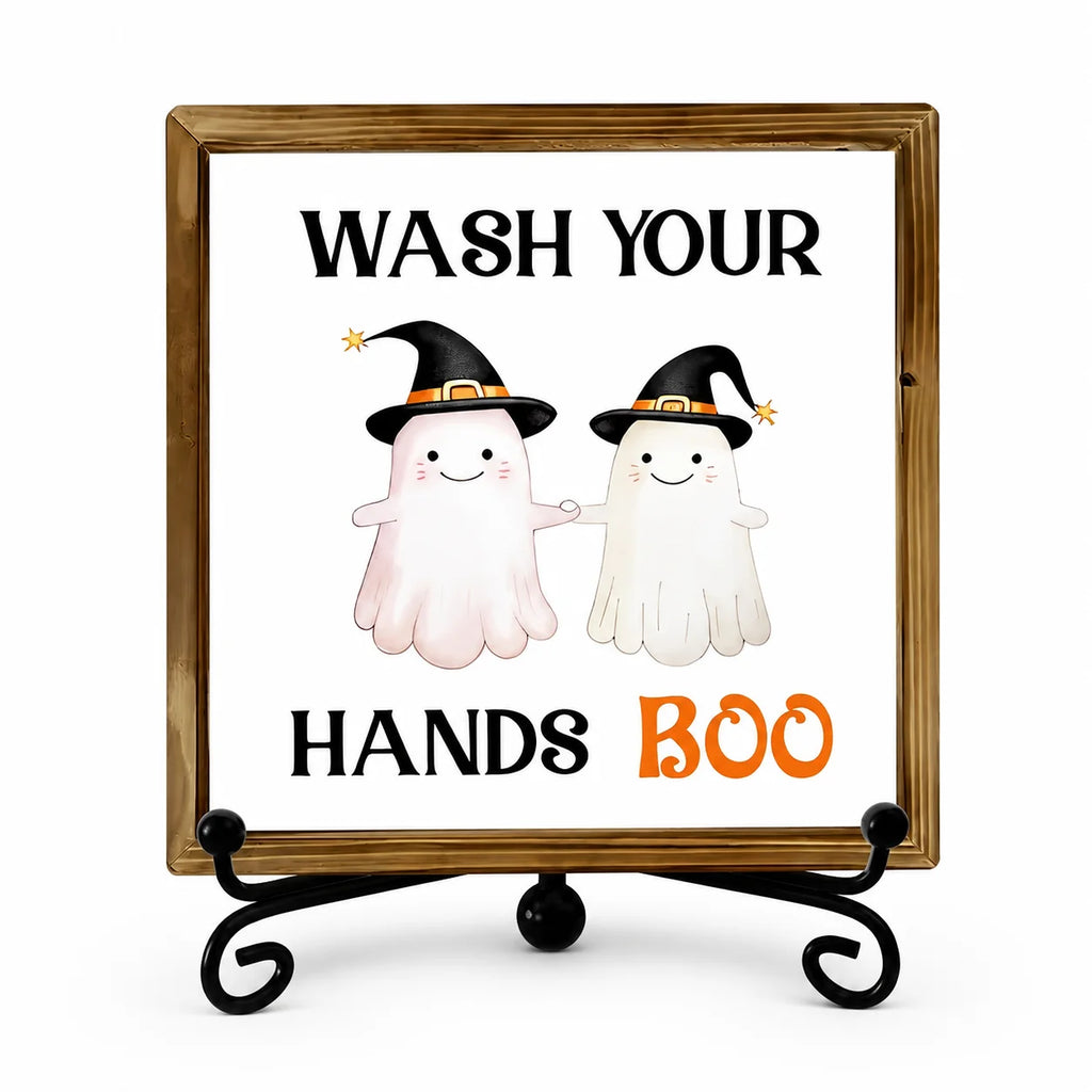 Halloween Ghost Wash Your Hands Boo Wooden Tabletop Sign