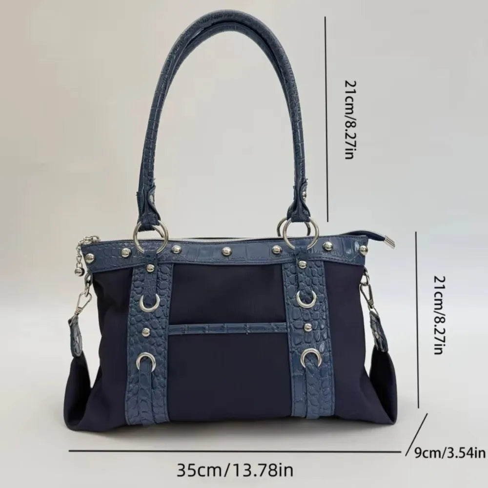 Y2K Patchwork Shoulder Bag | Riveted Large Capacity Tote