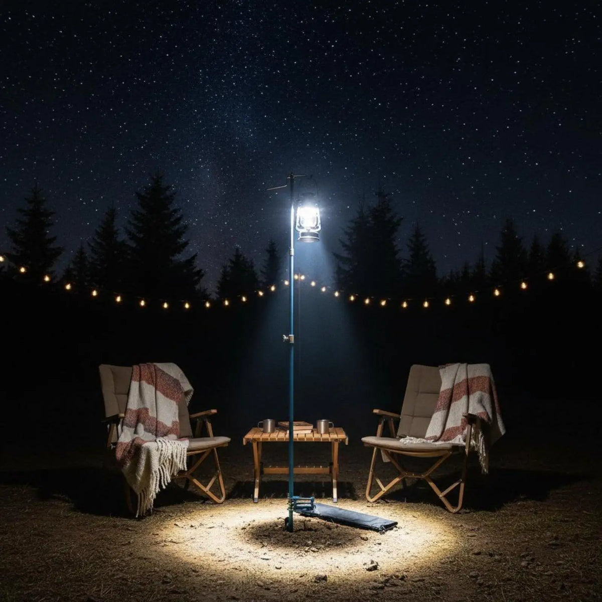 Folding Aluminum Camping Lantern Holder Stand with Hooks