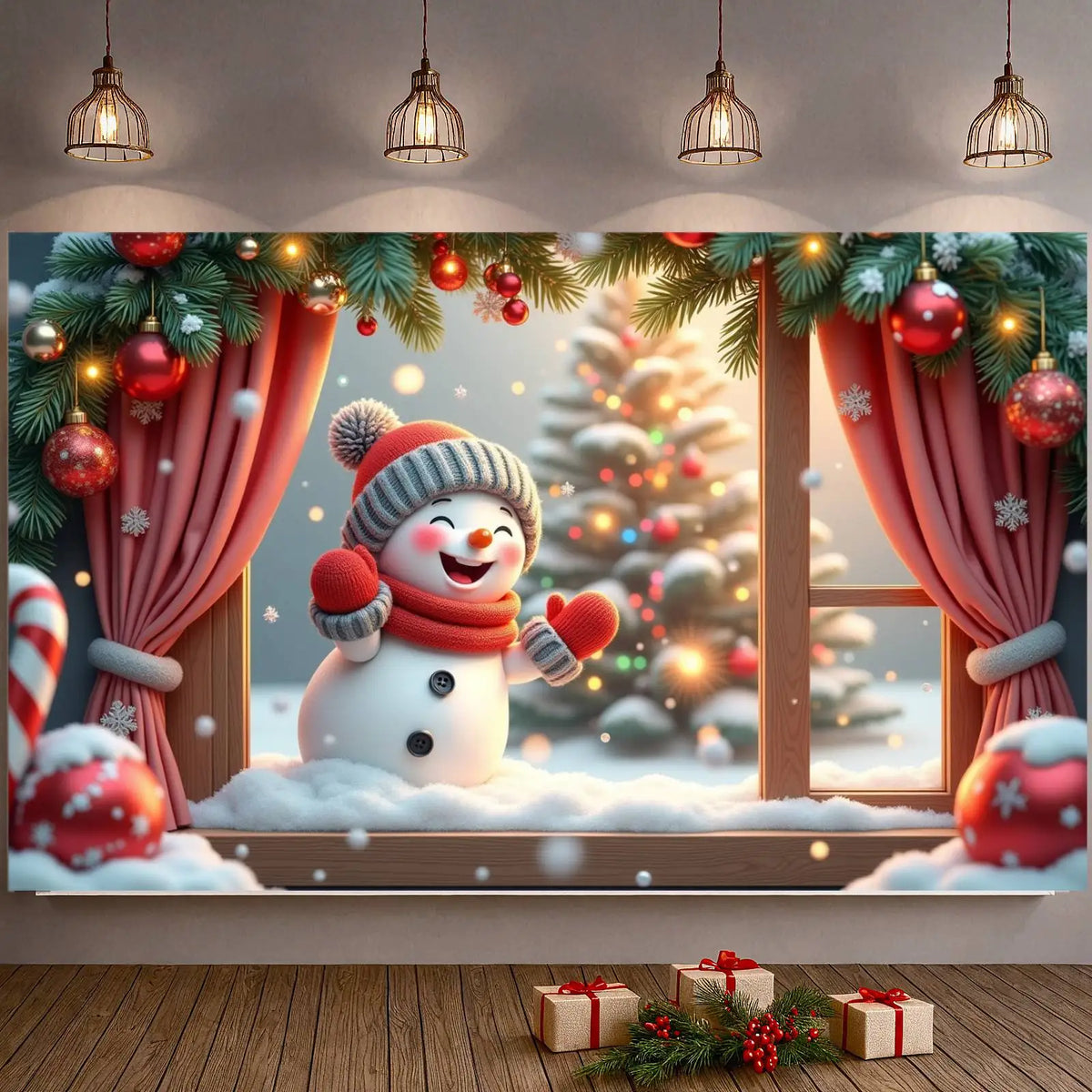 Snowman Christmas Banner Backdrop – Festive Holiday Décor 180×110cm