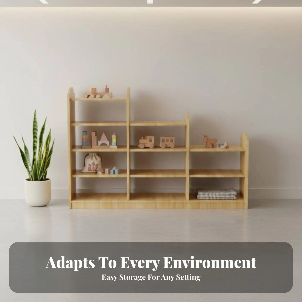 Wooden Multi-Compartment Kids Shelf | Playroom Organizer