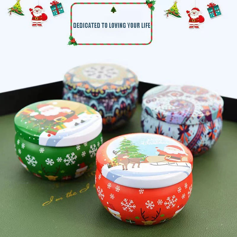 Christmas Round Tin Candy Jar – Festive Metal Storage Can
