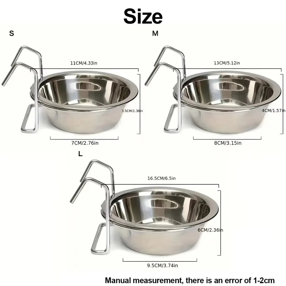 Stainless Steel Hang-On Pet Bowl – Dog & Cat Cage Cup