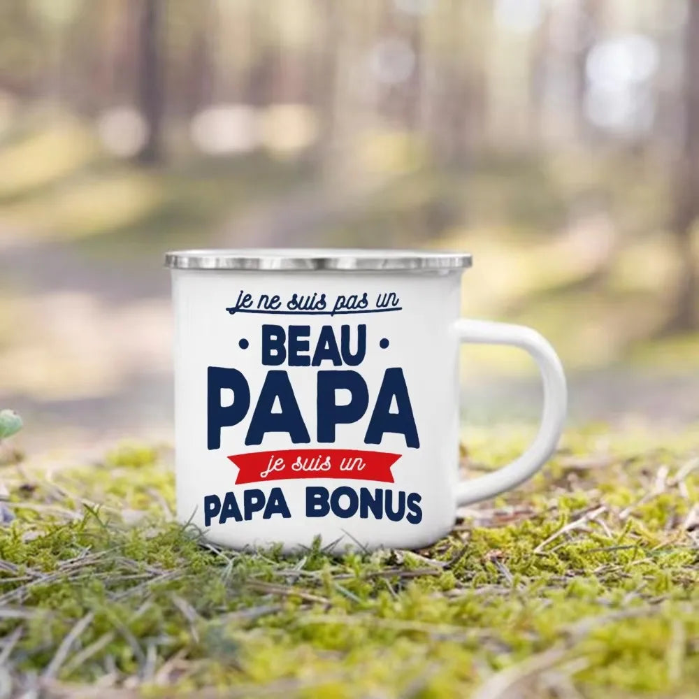 French Print Enamel Camping Mug – Gift for Dad & Mom