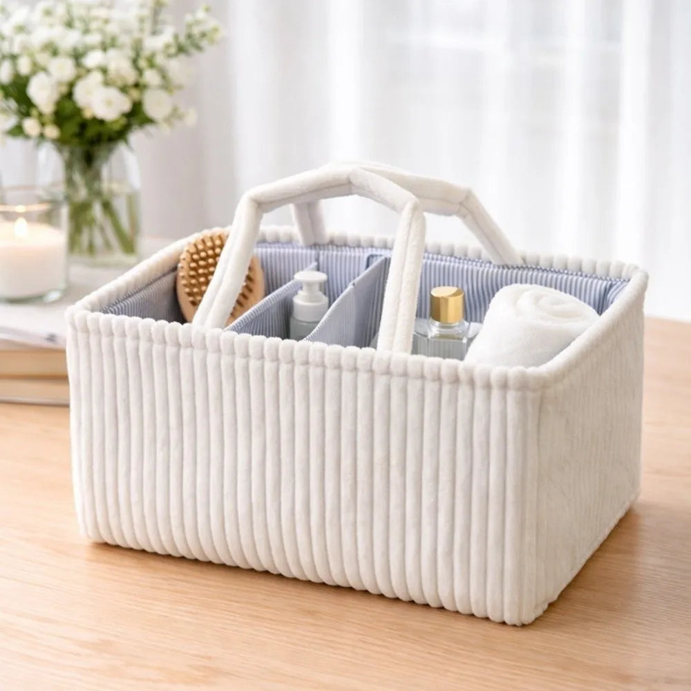 Corduroy Baby Diaper Caddy Organizer | Large Nursery Basket