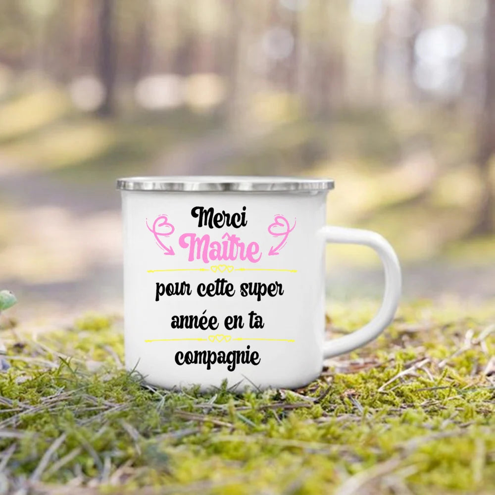 Merci Maître French Enamel Mug – Vintage Teacher Gift