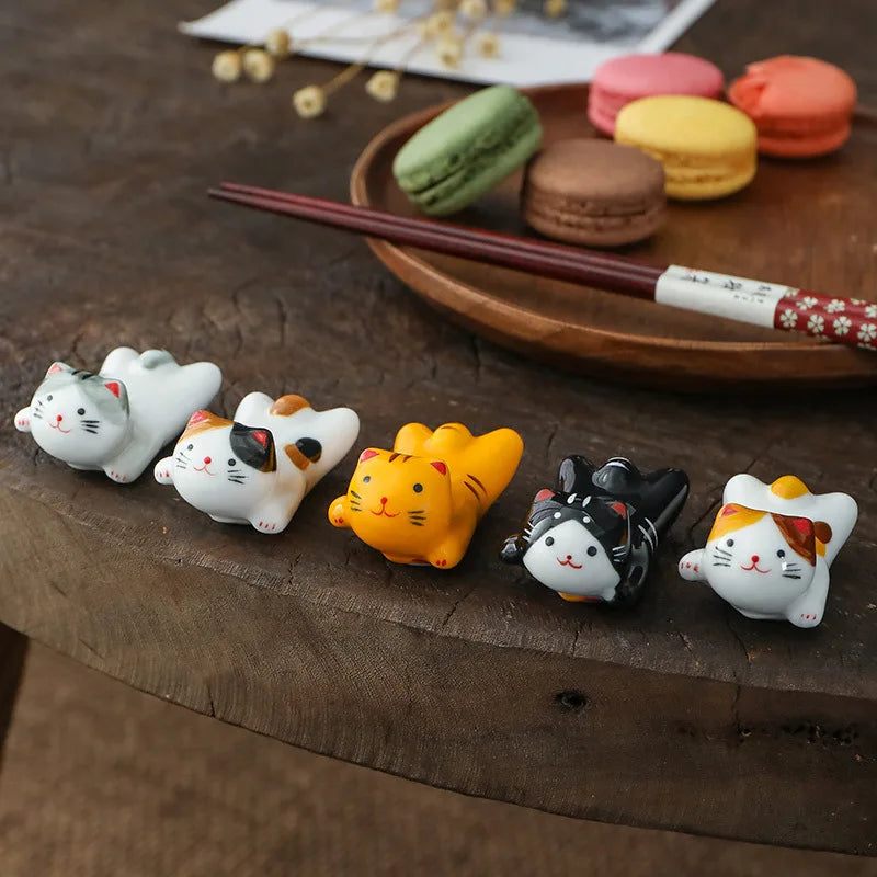 Japanese Ceramic Cat Chopstick Holder & Spoon Rest
