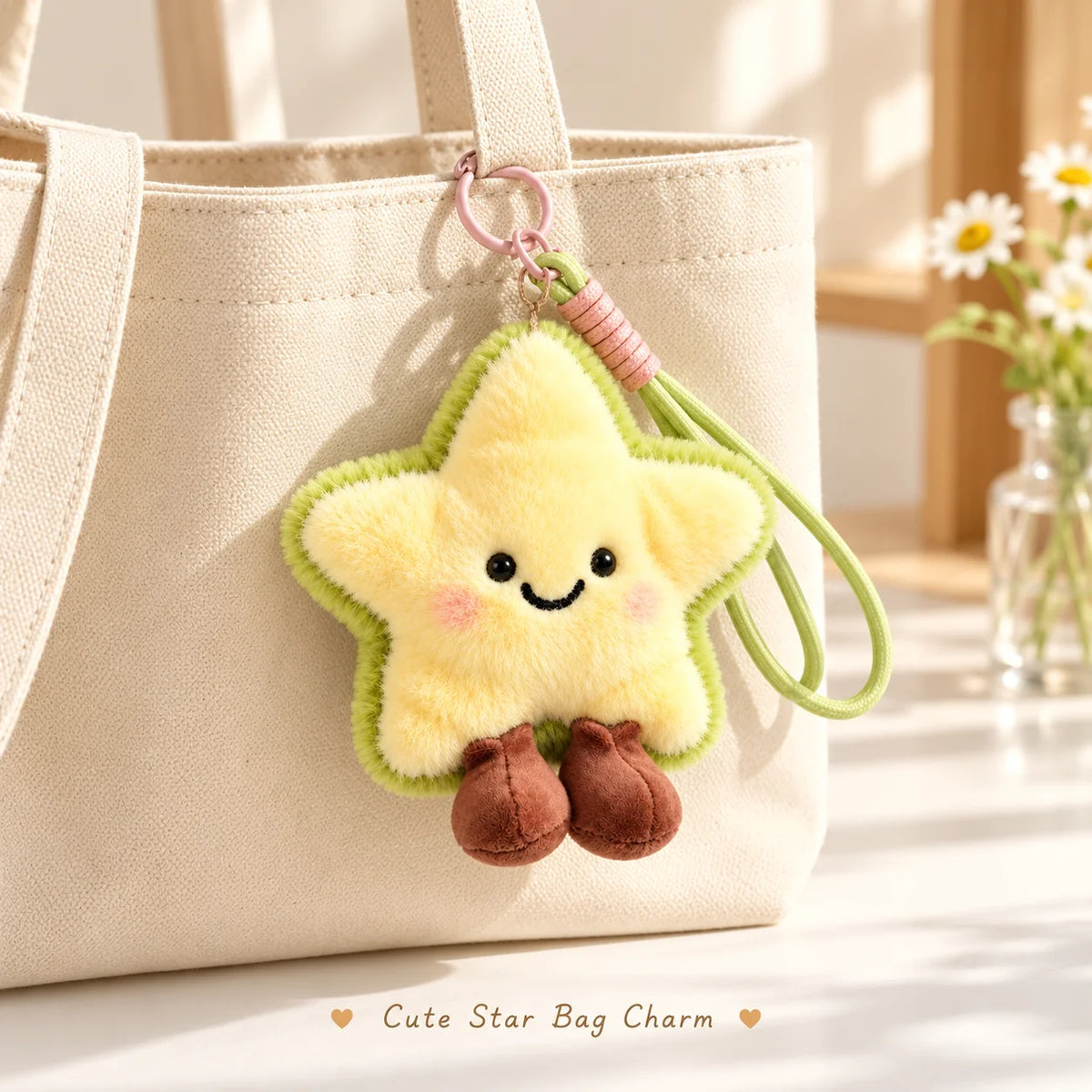 Kawaii Plush Star Keychain – Cute Smiley Stuffed Bag Charm
