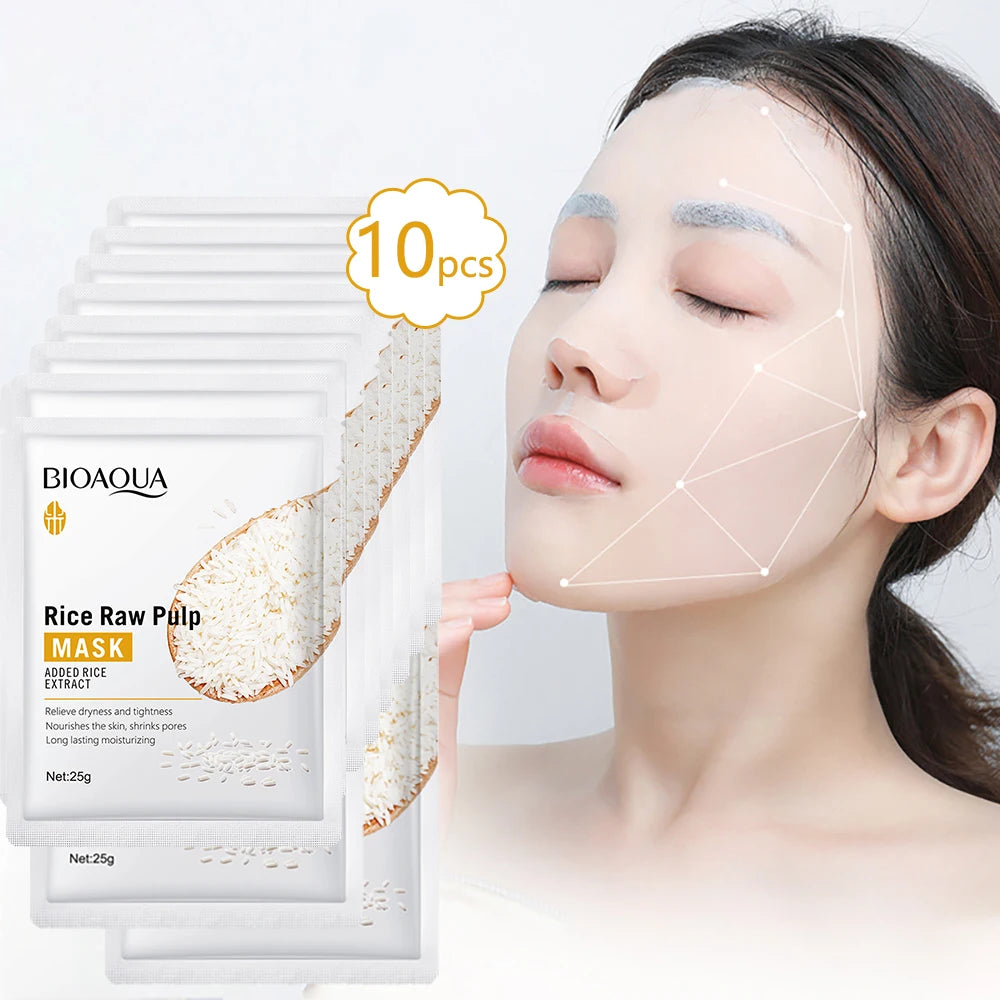 LAIKOU Rice Raw Pulp Essence Face Mask – 10 Pack K-Beauty