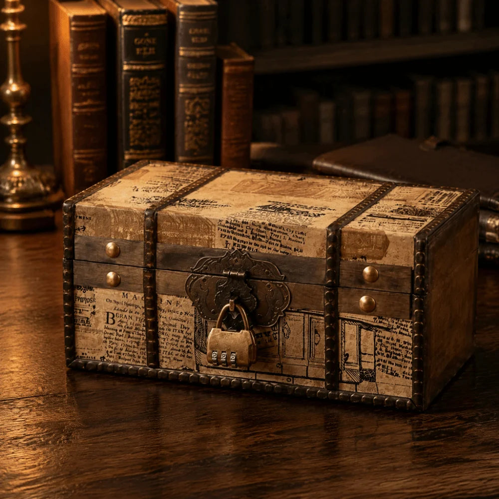 Vintage Wooden Jewelry Box – Lockable Treasure Chest Storage