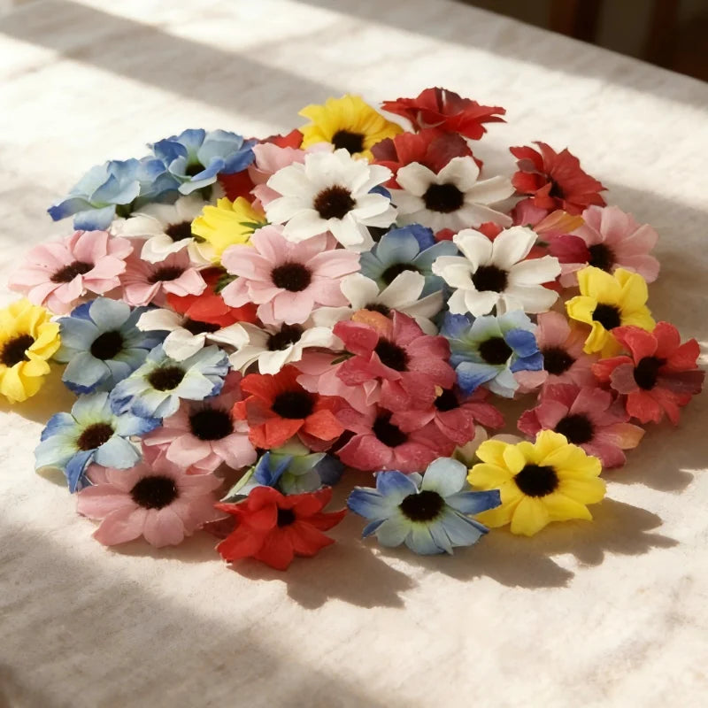 50-Pack 4CM Daisy Artificial Flower Heads for DIY Wedding Decor