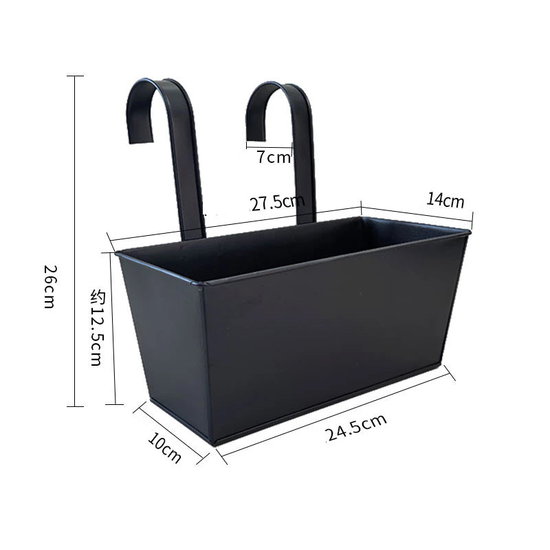 Black Metal Iron Hanging Planter – Wall, Fence & Railing