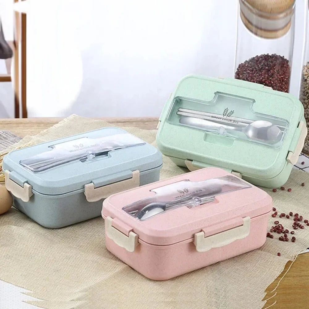 Wheat Straw Bento Lunch Box with Spoon & Chopsticks