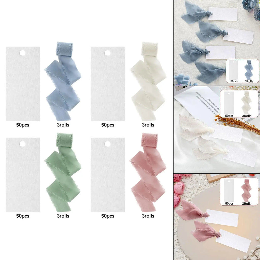 Blank Place Cards with Ribbon – 50-Pack Wedding & Party Name Cards
