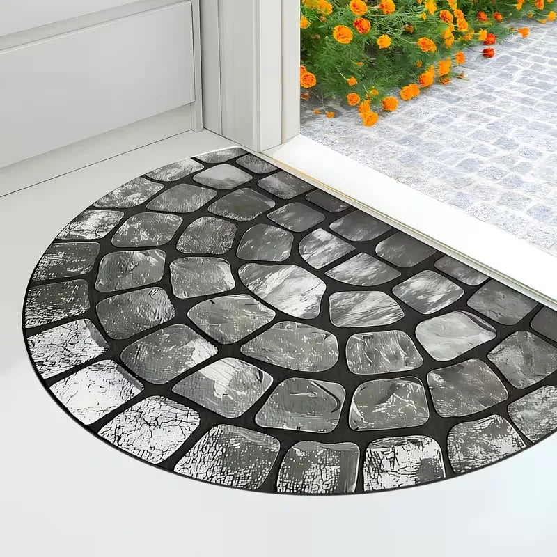 Vintage Semi-Circle Door Mat | Non-Slip Half-Round Welcome Rug