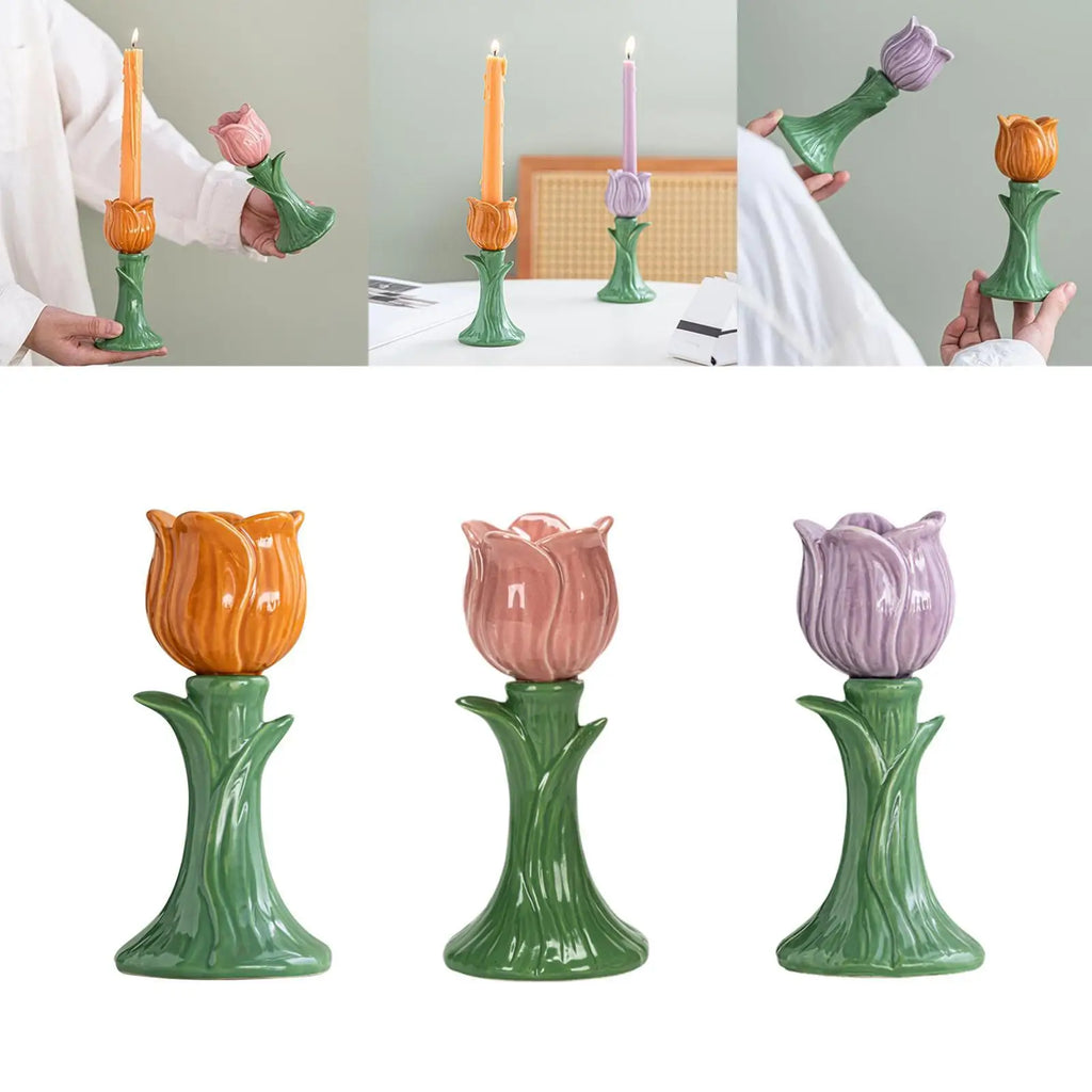 Flower Shape Porcelain Pillar Candle Holder | Table Decor