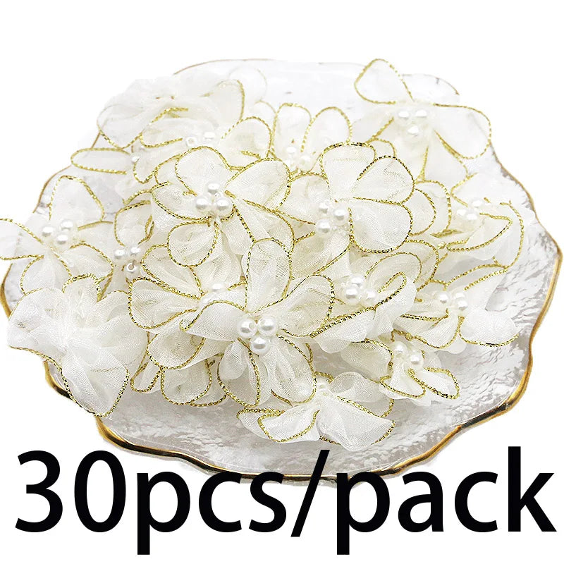 30-Pack 35mm Handmade Satin Ribbon Flowers – Hair & Craft DIY