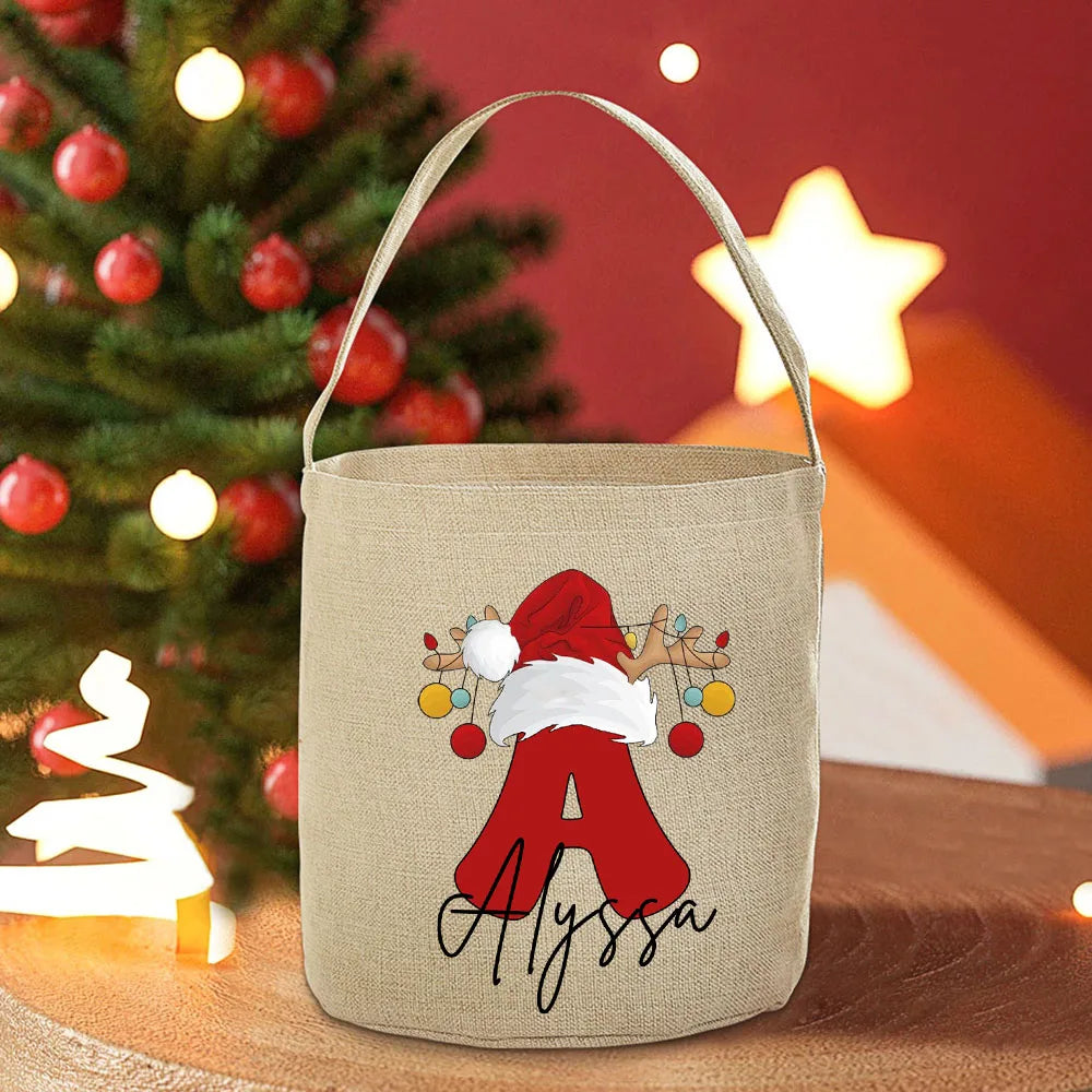 Personalized Name Christmas Santa Sack Tote Bag for Kids