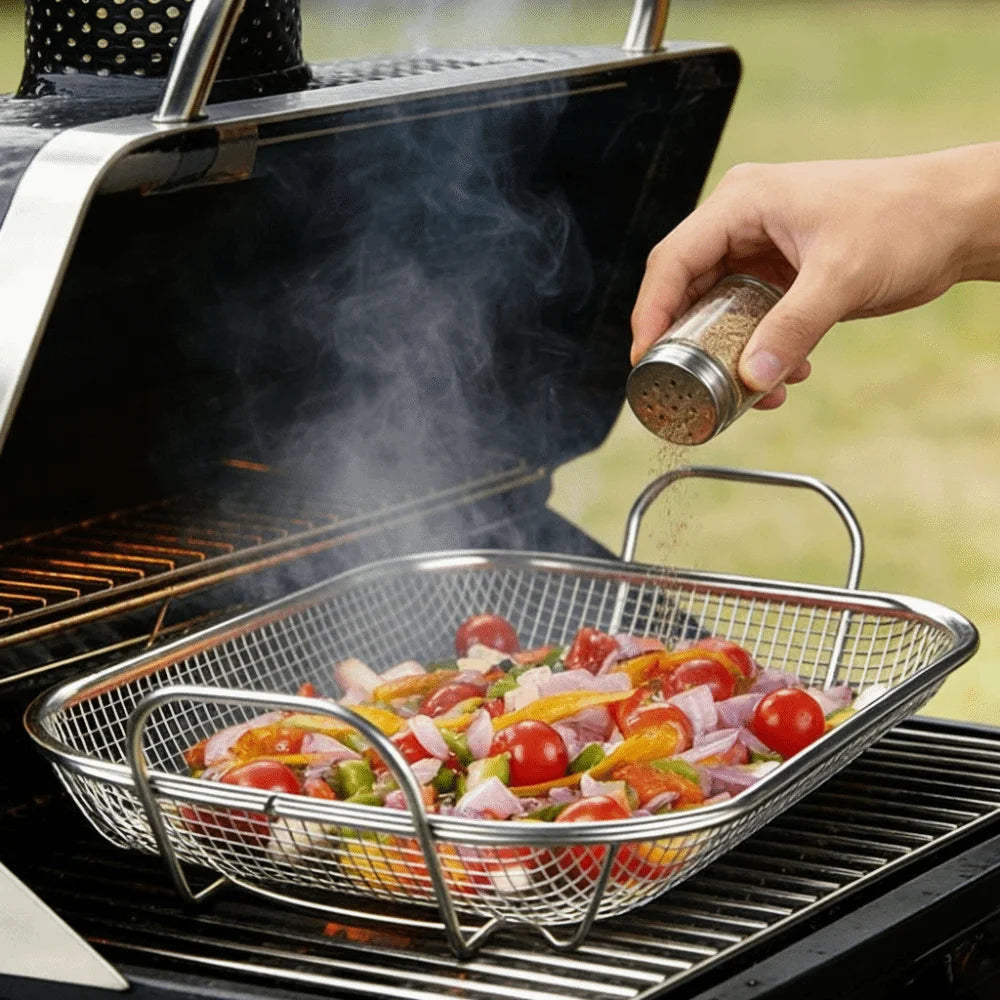 Stainless Steel BBQ Grill Basket | Fine Mesh, Built-In Handles