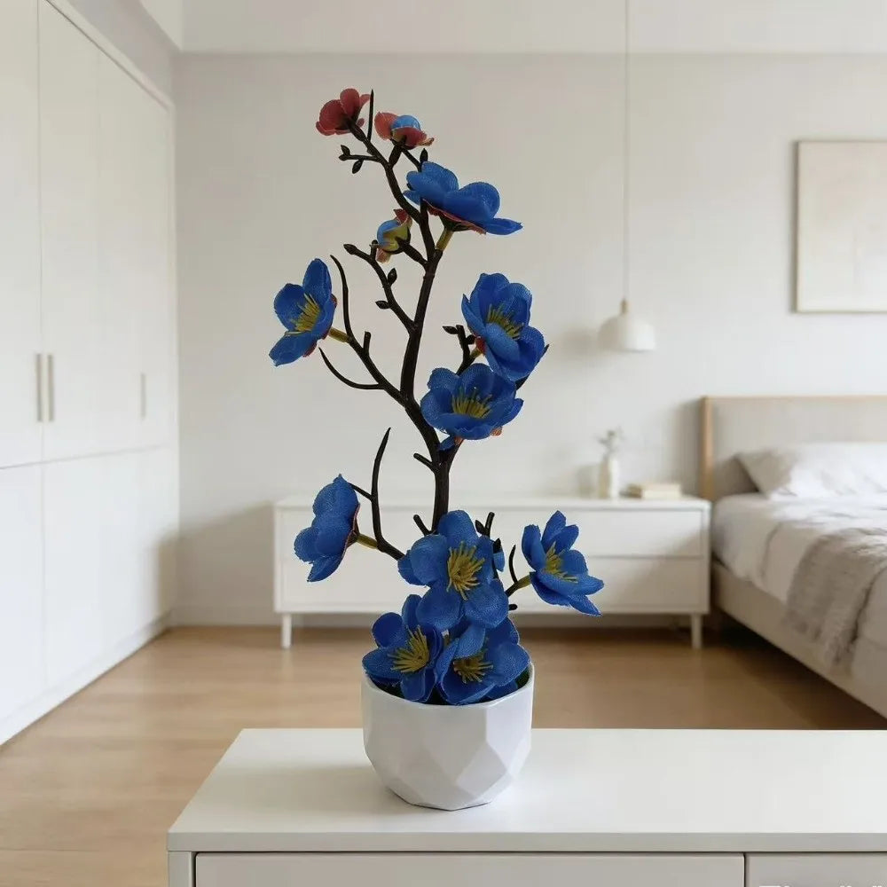 Red Artificial Plum Blossom Bonsai – Fake Wintersweet Potted Plant