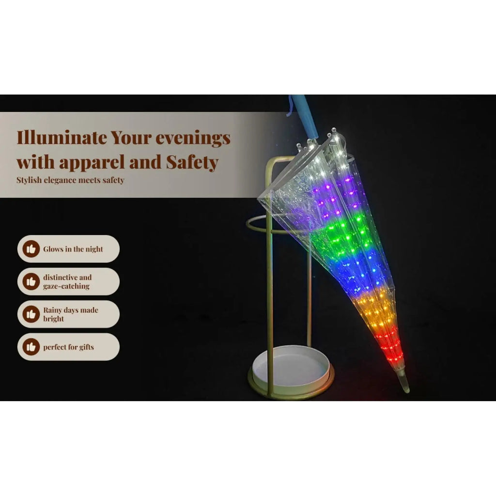 LED Flashlight Rain Umbrella – Clear Windproof 8-Rib Straight