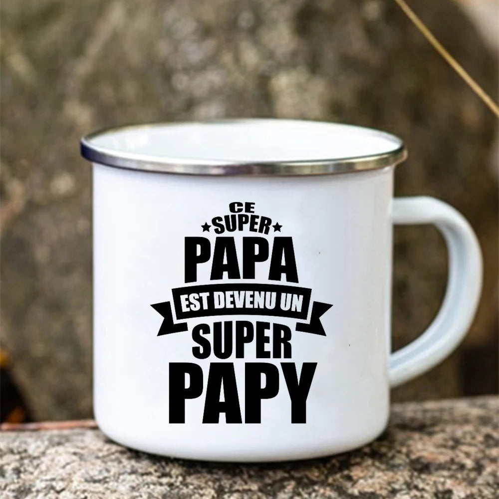 Super Tonton Papy Enamel Camping Mug – Father's Day Gift