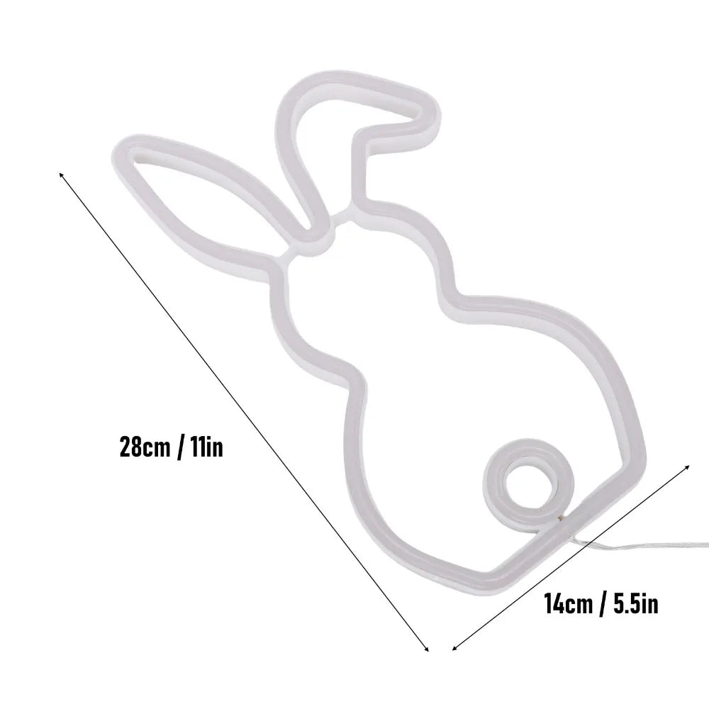 LED Bunny Neon Sign – USB Battery Powered Wall Night Light