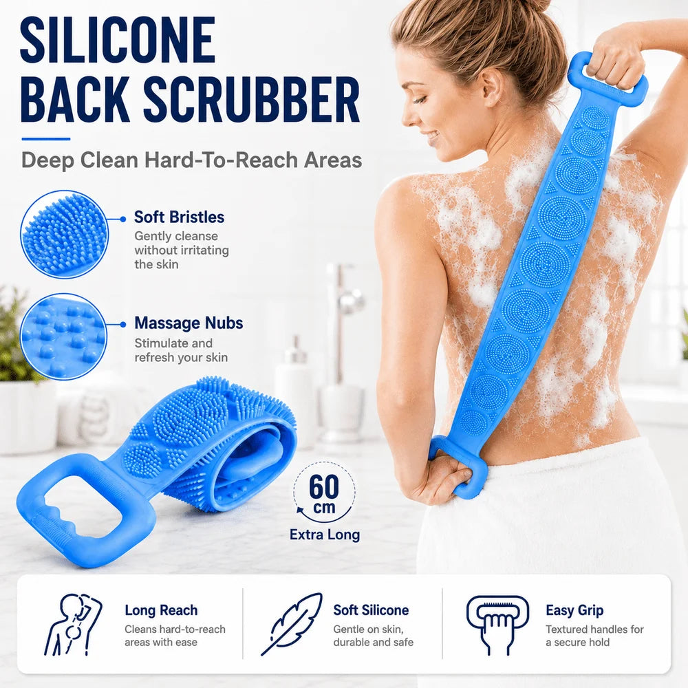 Double-Sided Silicone Back Scrubber Belt | 60cm Bath Brush