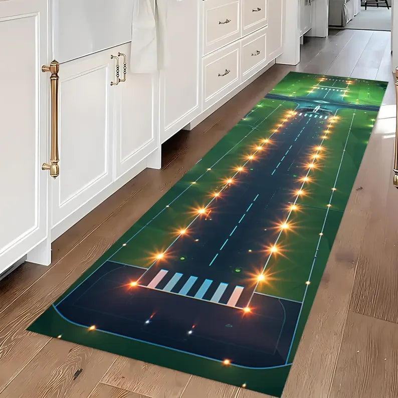Kids Airplane Play Mat – Neon Runway Anti-Slip Rug