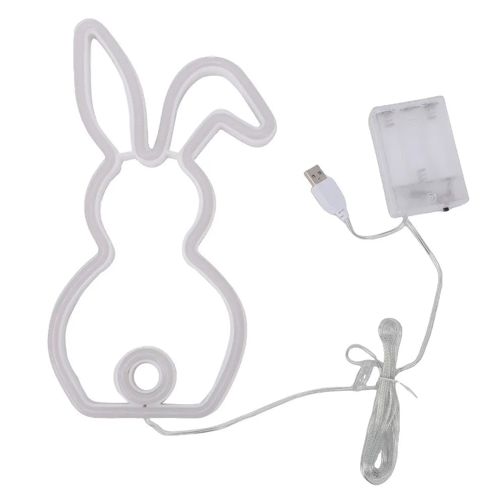 LED Bunny Neon Sign – USB Battery Powered Wall Night Light