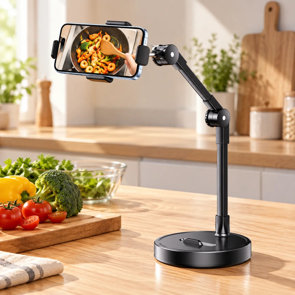 Adjustable Folding Phone Stand with Telescopic Rotating Arm