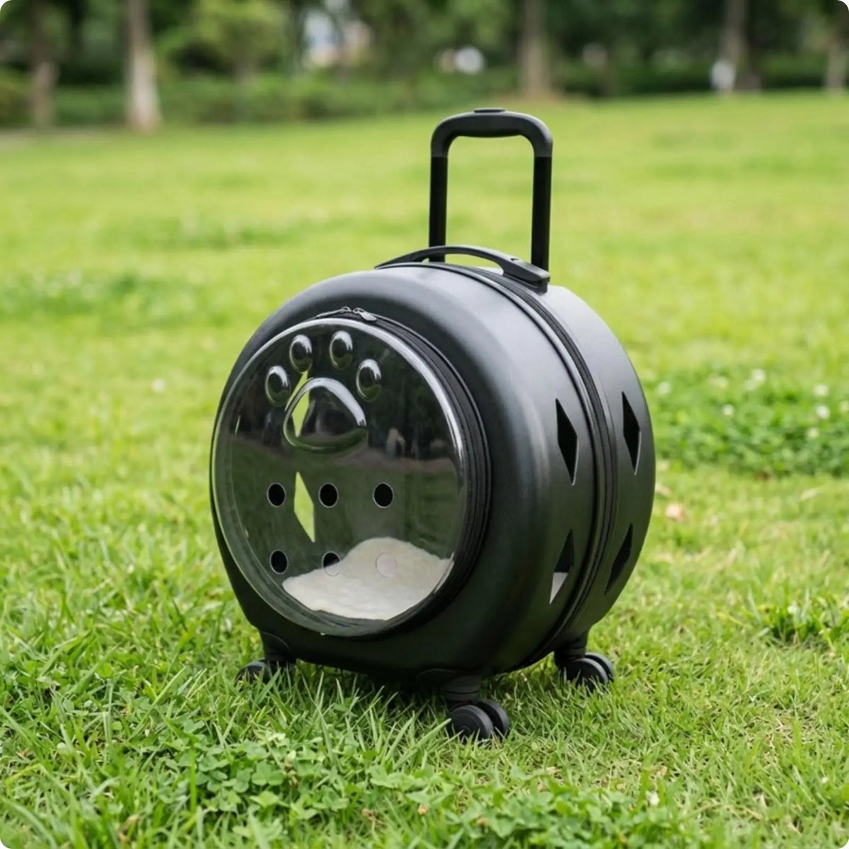 Wheeled Transparent Hard-Sided Pet Carrier Suitcase for Cats & Dogs