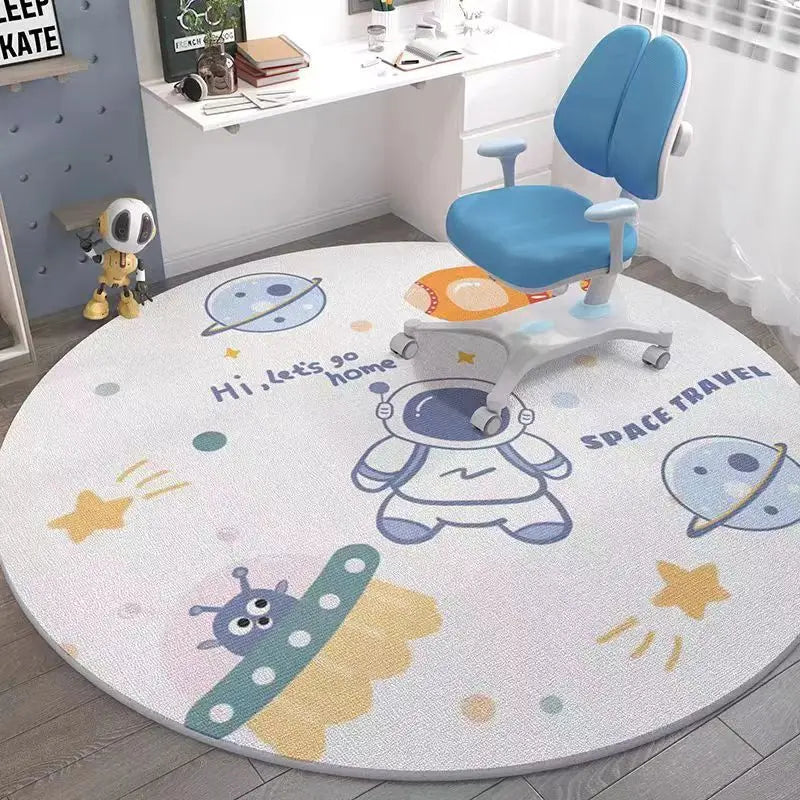 Space Round Rug – Rocket Astronaut Planets Stars Floor Mat
