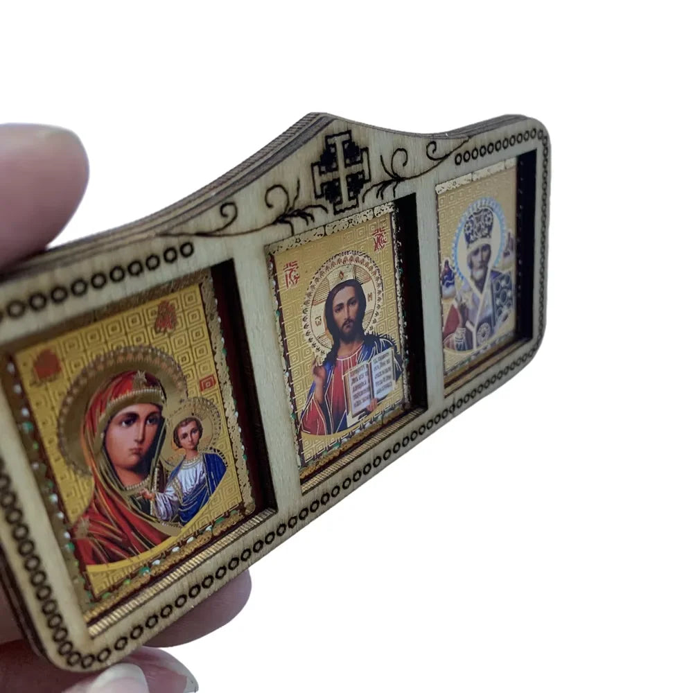 Orthodox Wood Icon Plaque – Jesus & Virgin Mary Decor