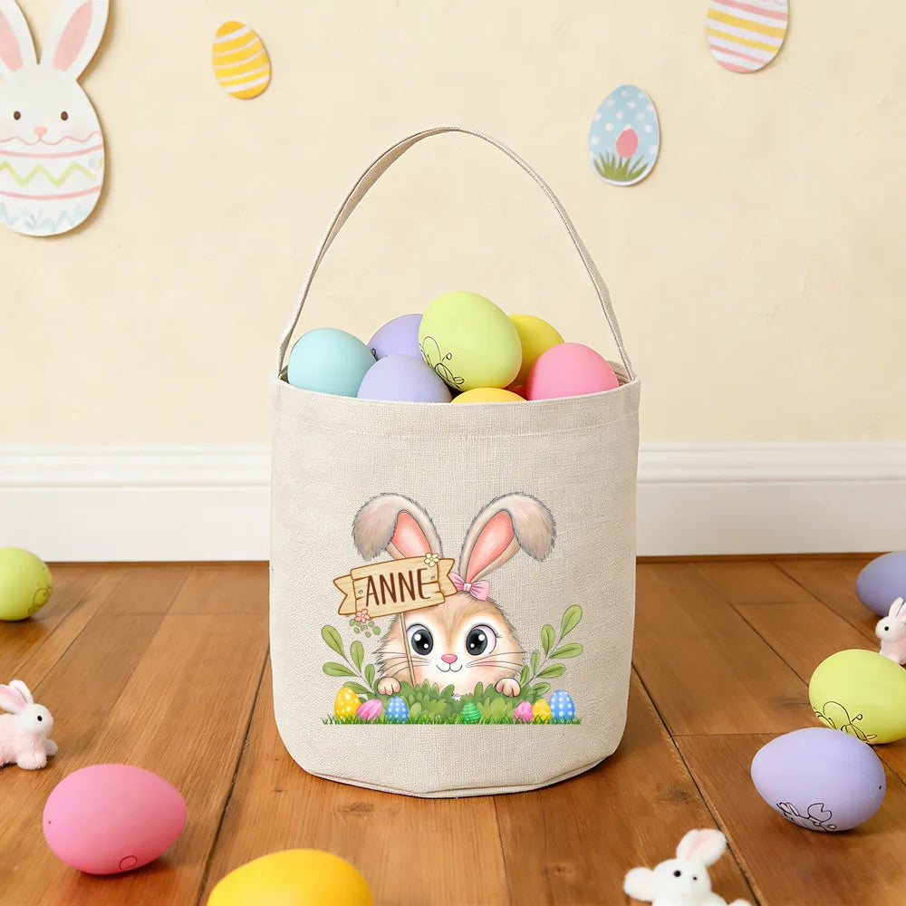 Personalized Easter Basket – Custom Bunny Egg Hunt Bag for Kids