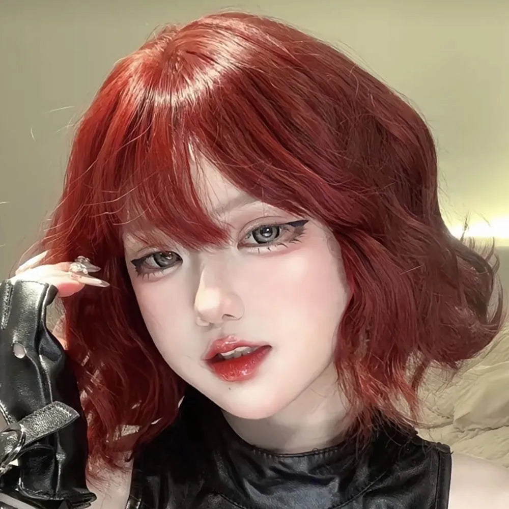 Short Wavy Bob Wig with Bangs – Synthetic Natural Scalp