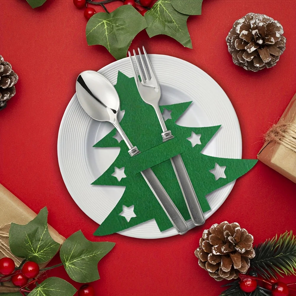 Felt Christmas Tree Placemat Set – Red & Green Holiday Decor