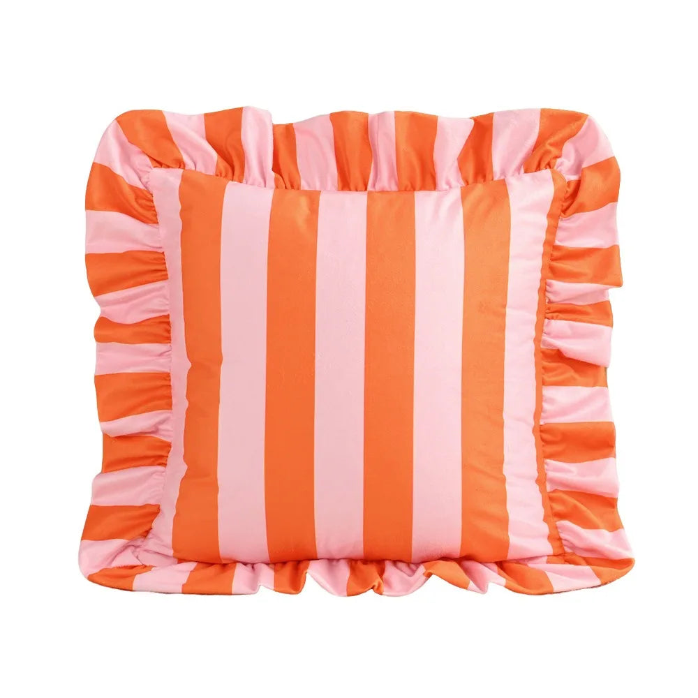 Velvet Striped Pillowcase Lotus Leaf Edge | 18x18 Home Decor