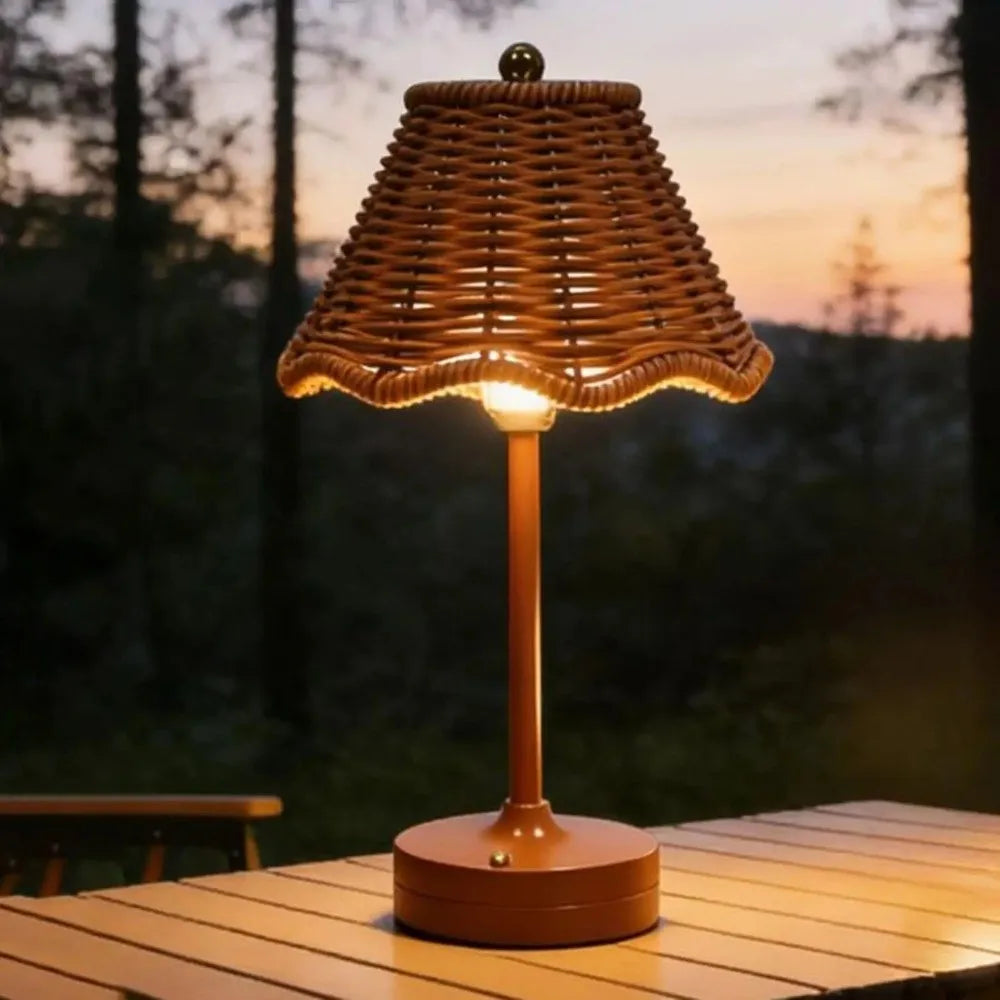 Touch Sensor LED Rattan Desk Lamp – Wireless Rechargeable
