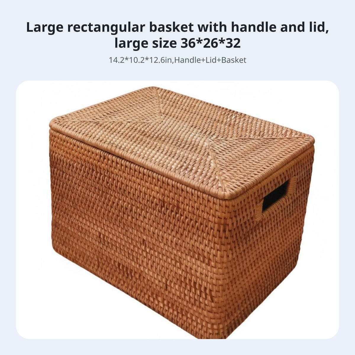 Rectangular Wicker Storage Box with Lid & Handles | Rustic